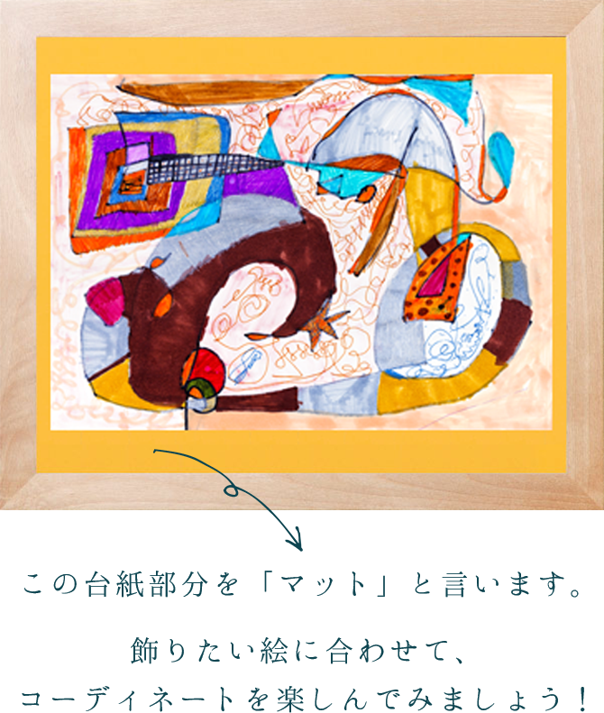 この台紙部分を「マット」と言います。飾りたい絵に合わせて、コーディネートを楽しんでみましょう！